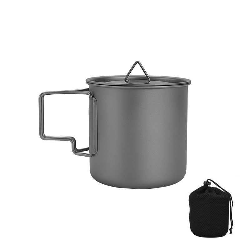 Camping Cooking Survival - 접이식 손잡이가 있는 티타늄 캠핑 머그,