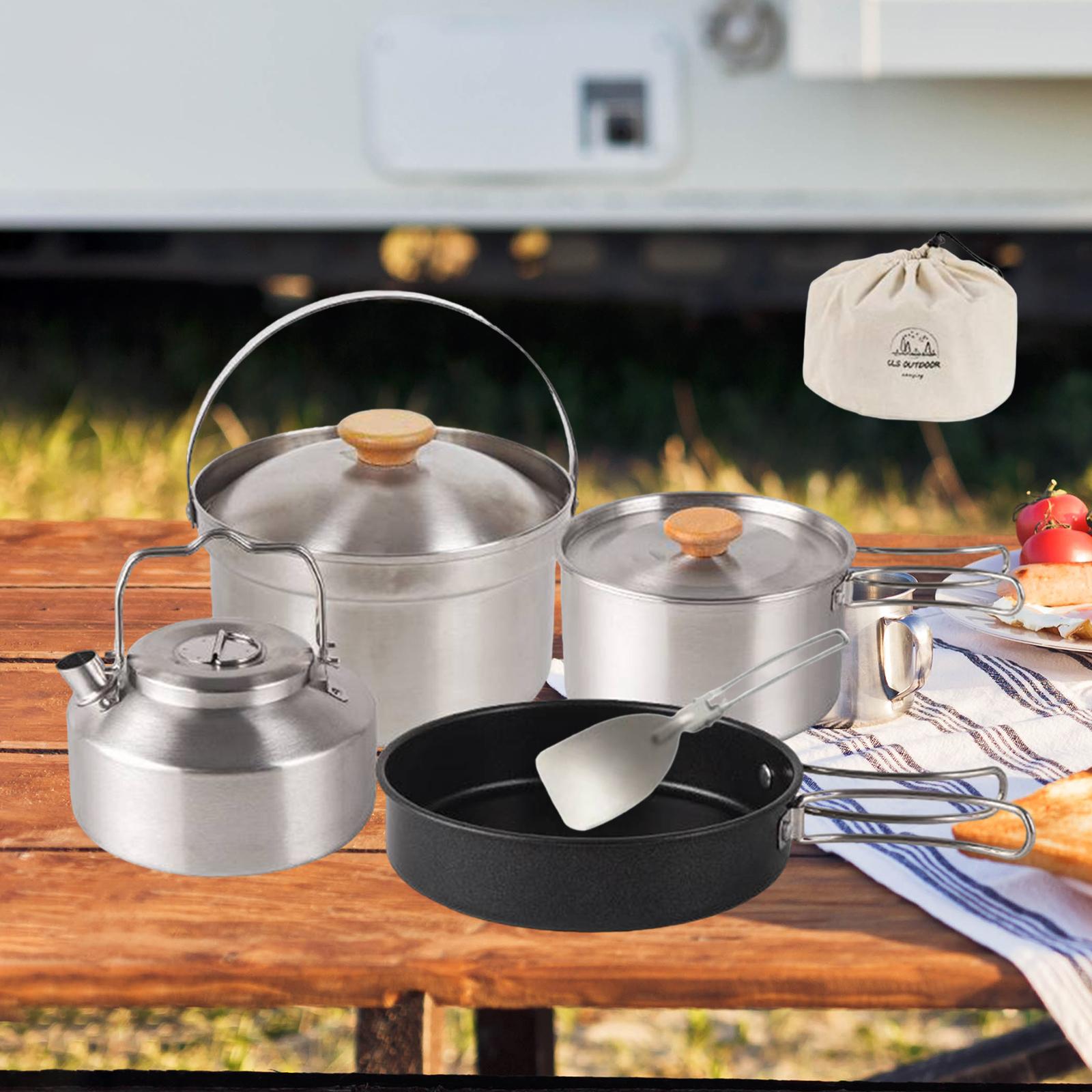 Camping Cooking Set With Kettle - 캠핑 조리기구 휴대용 논스틱 프라이팬, 티포트,