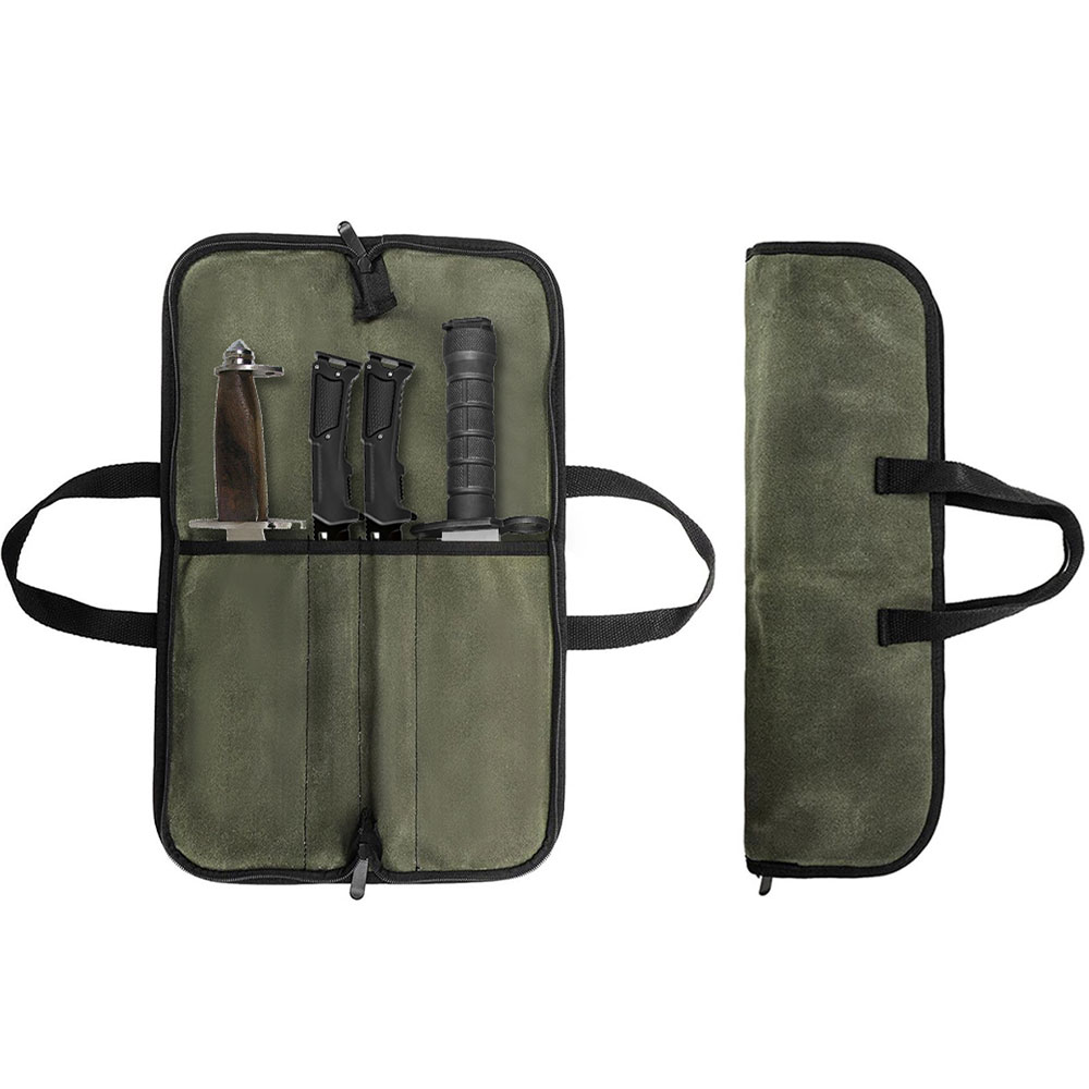 Camping Cooking Multi Tool - 왁스 캔버스 나이프 롤백 다용도 슬롯