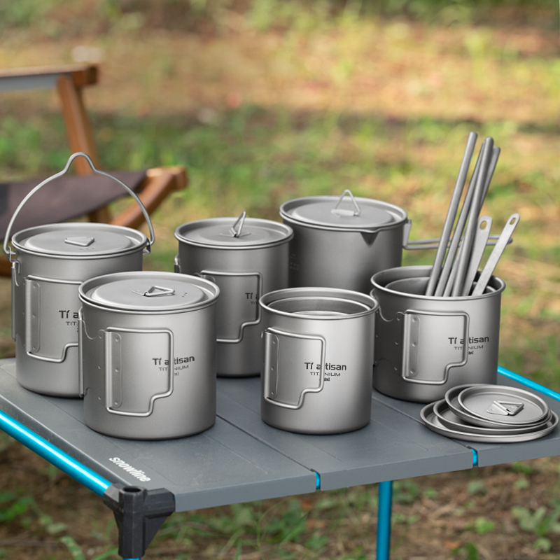 Mess Kit Titanium - Tiartisan 야외 티타늄 경량 휴대용 차