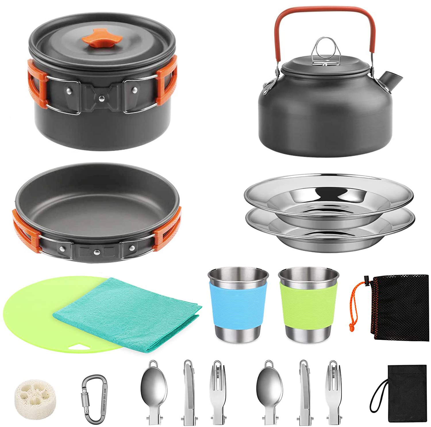 Camping Cooking Set With Kettle - 2~3인용 캠핑 조리 세트 알루미늄 냄비