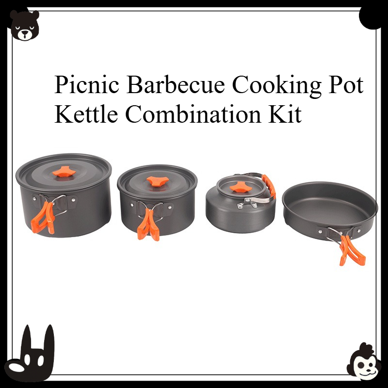Camping Cooking Set With Kettle - 휴대용 야외 조리기구 세트 4종 캠핑
