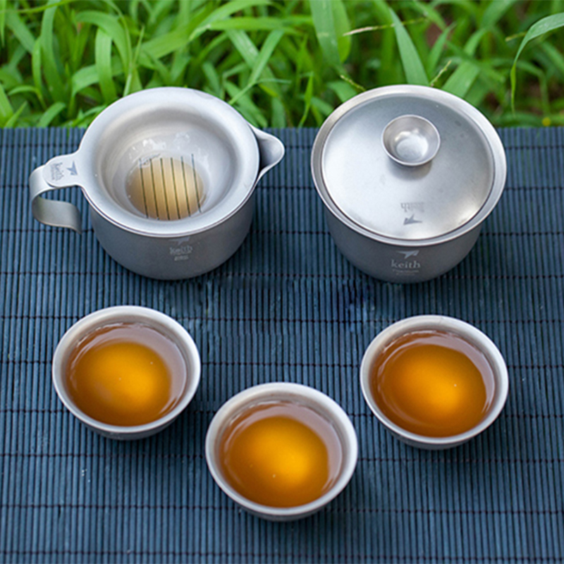 Camping Cooking Set With Kettle - Keith 티타늄 쿵푸 차 세트, 휴대용
