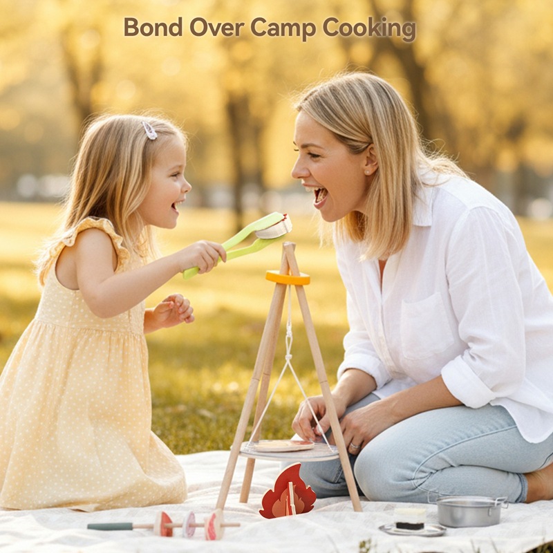 나무로 만든 어린이 캠핑 바비큐 장난감 세트, 삼각대  - Camping Cooking Kids 리뷰 및 가격