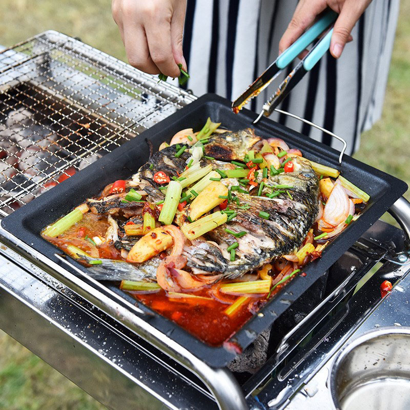 야외용 두꺼운 사각 그릴 팬, 손잡이 두 개, 휴대용  - Camping Cooking Survival 리뷰 및 가격