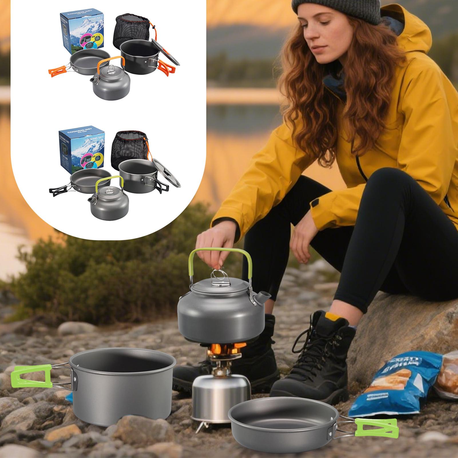 캠핑 조리기구 캠핑용 냄비 세트 논스틱 경량 냄비 팬  - Camping Cooking Set With Kettle 리뷰 및 가격